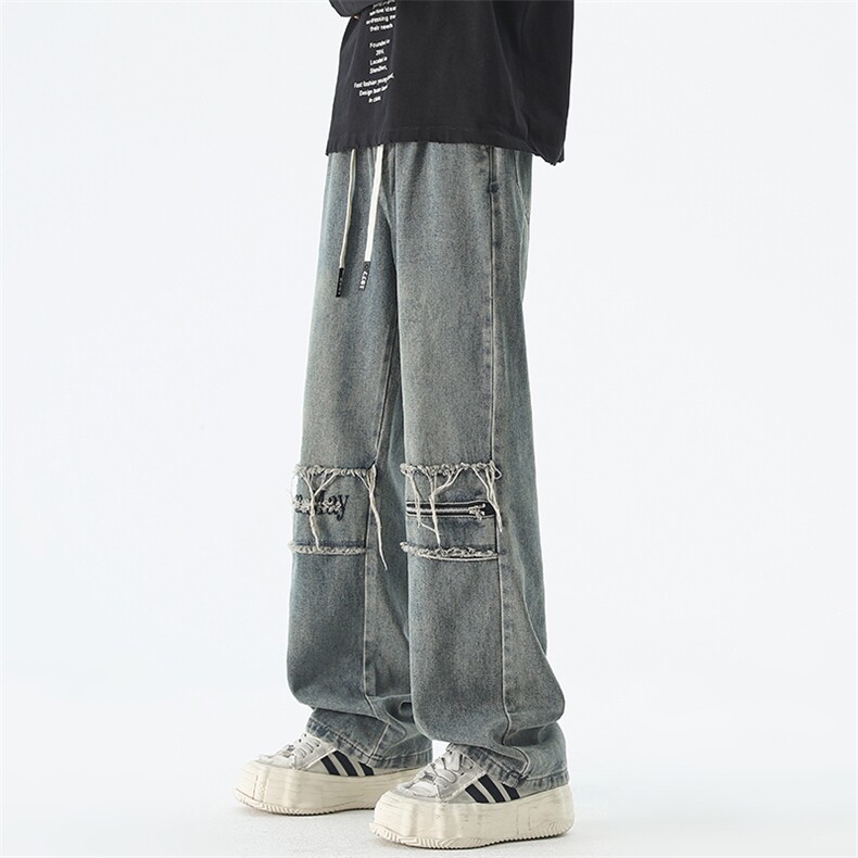 拉链加贴布 美式怀旧高街复古百搭长裤A158-NZK080-P48图片