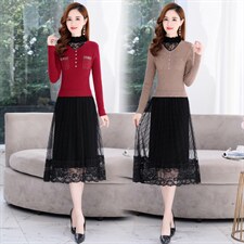 2021年秋季新款时尚气质假两件毛衣连衣裙，女装连衣裙，金典明美