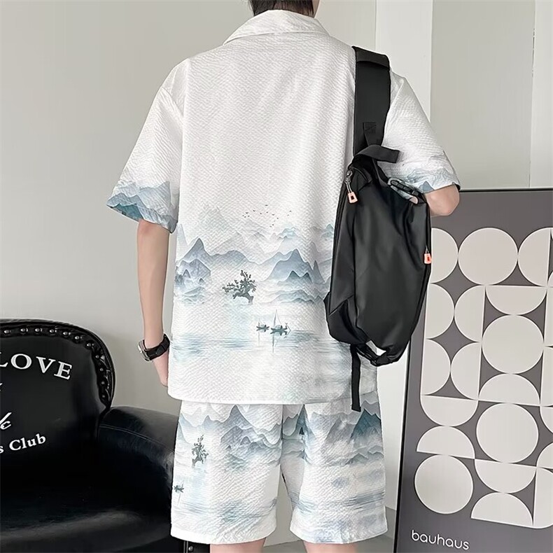 F331-P552024夏季新中式风衬衫套装短袖短裤一套,男装牛仔裤,星座512-6