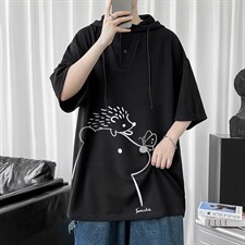 LD54166-P45连帽短袖t恤男大码胖子带帽五分袖中袖，男装T恤，电商A040