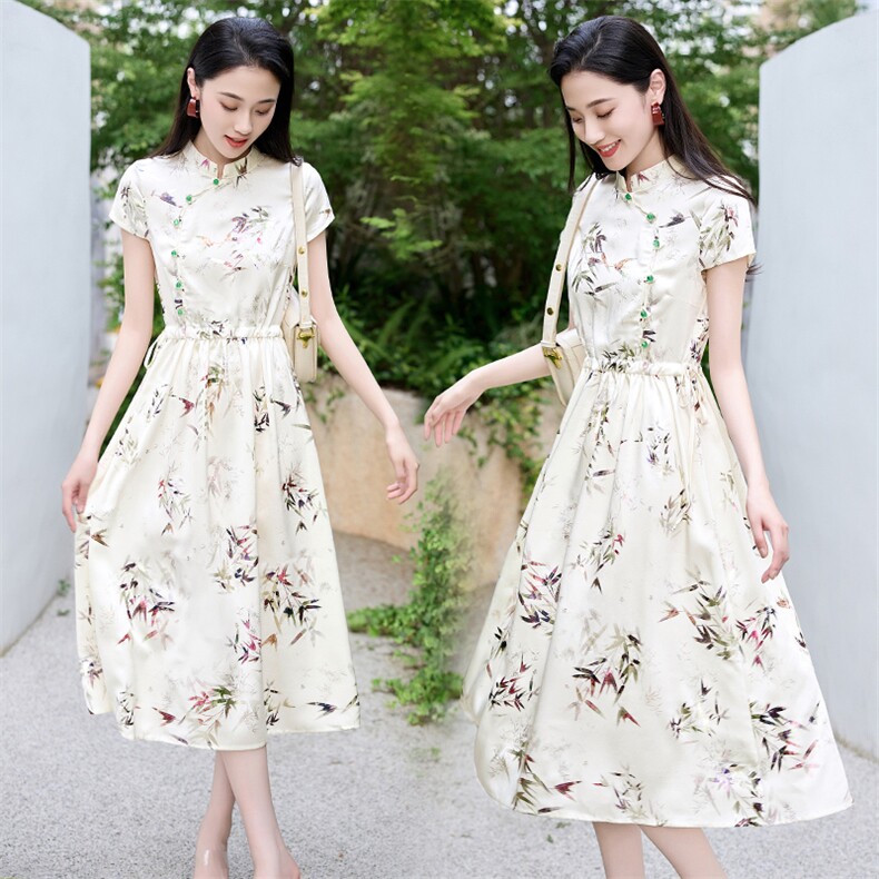 碎花复古旗袍裙子女2025年夏季新款气质修身显瘦高级感时尚连衣裙,女装连衣裙,琦鑫阁（原依鑫阁）