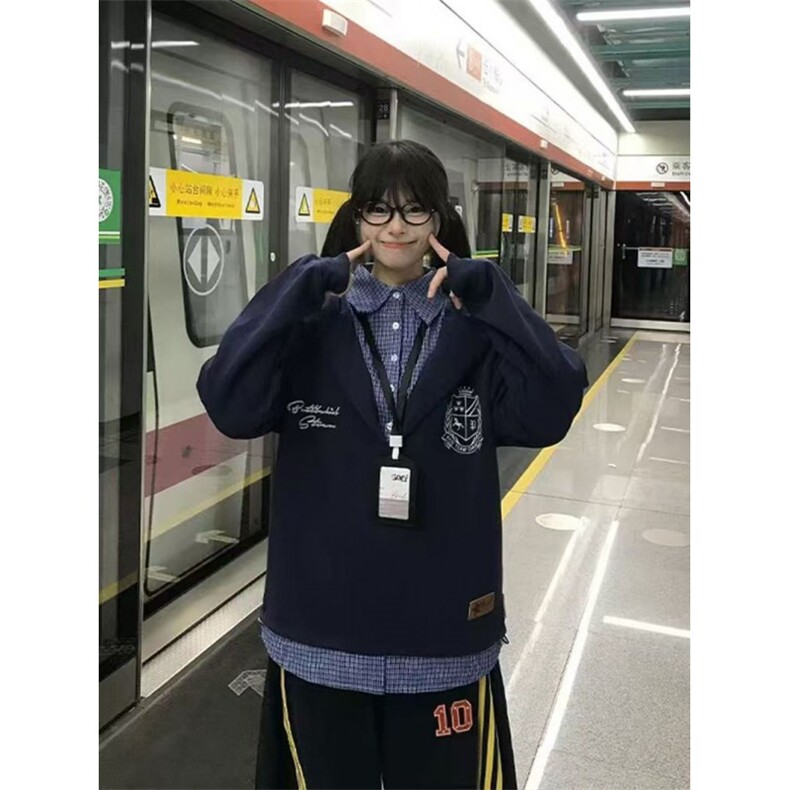 5556-P62原版做工压线+刺绣+广州格子假两件休闲卫衣,女装卫衣/绒衫,星座617A-2