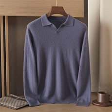 35%羊绒简约针织衫男毛线衫秋季翻领羊绒衫，男装羊绒套衫，绒誉暖羊绒