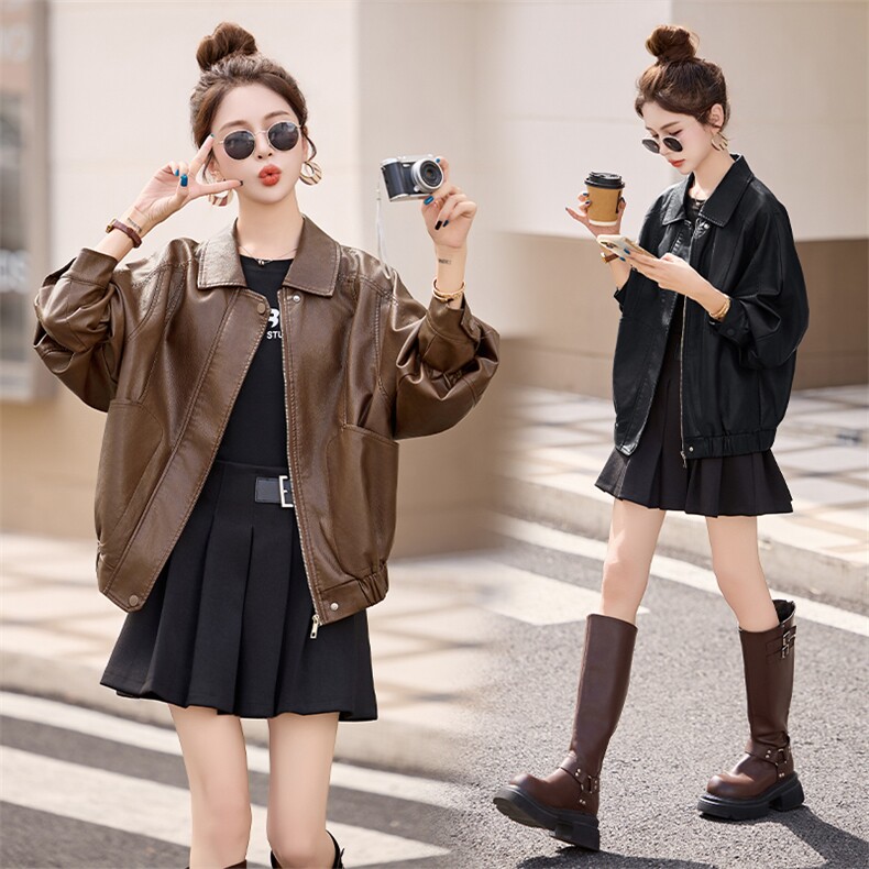 海宁皮衣女2025年新款仿绵羊皮高端机车皮夹克短款外套休闲，女装皮衣，江南女神