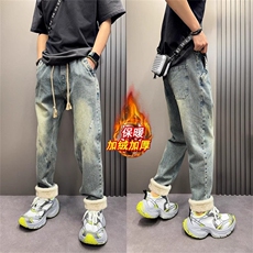 冬款加绒加厚牛仔裤男厚款保暖小脚裤弹力长裤大码NK8009P60，男装牛仔裤，星座1013-1