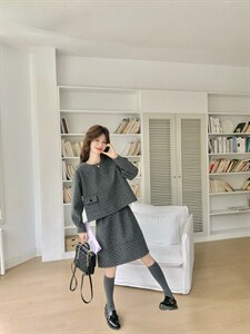 6985新款！灰色减龄波点短款半身裙两件套6985-P195-K295图片