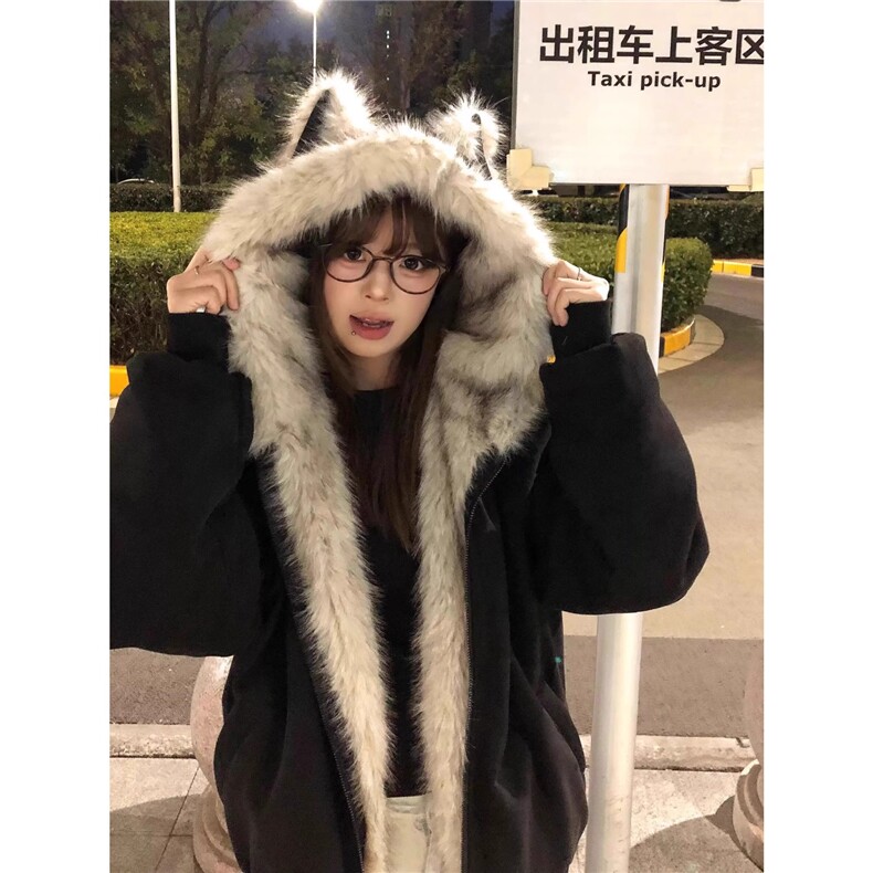 网图猫耳朵加绒连帽棉衣座山雕外套棉服加厚棉袄A025-CY19020-90,男装棉衣,电商A025