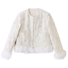 现货，2025年潮冬季真狐狸毛重工刺绣钉珠短款新中式羽绒服新款，女装羽绒服，艾仟回(原伊仟回)