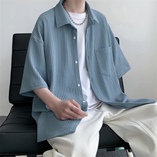 2023夏季薄款冰丝透气垂坠感衬衣男痞帅休闲宽松短袖衬衫C844-P45，男装衬衫，电商A001