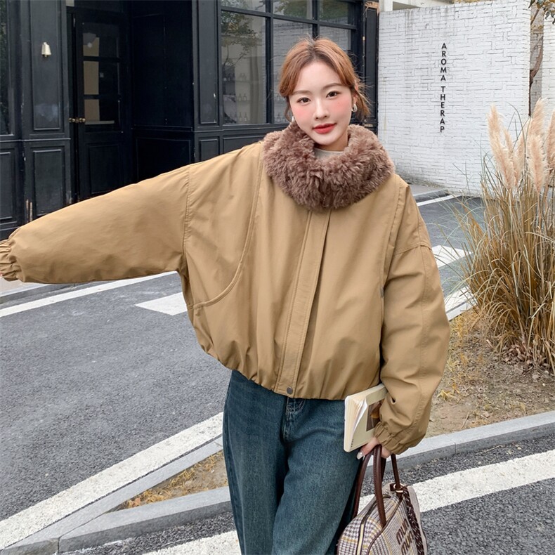 现货：冬季新款咖色羊羔毛大翻领派克羽绒服2C135-8935P215K318,女装羽绒服,2C135