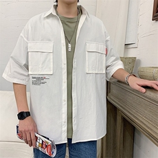 1港风休闲情侣大码M-5XL衬衫男日系潮流帅气短袖衬衣7870P45控69，男装T恤，星座226-2