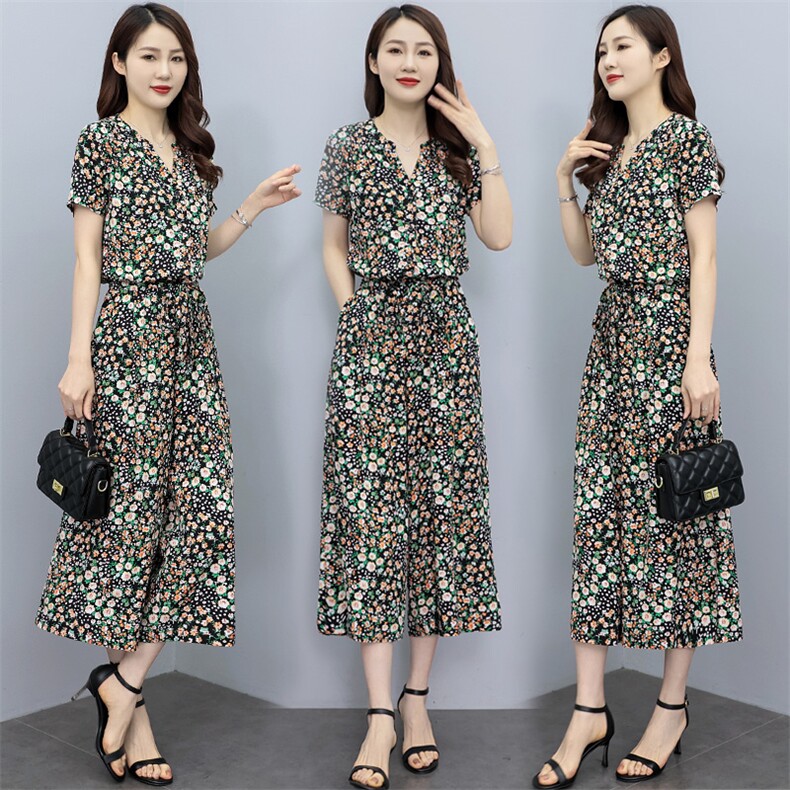 碎花连体裤夏女阔腿裤垂感夏季薄款显瘦2024新款夏装文艺裙子,女装连体裤,木橙西子