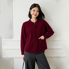新中式女polo领纯山羊绒衫2025秋冬新款宽松针织打底毛衣娃娃，女装羊绒衫，江帆羊绒