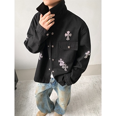 得物品质秋款男牛仔夹克衫十字架烫钻宽松外套JK1076P85，男装夹克，星座1013-1