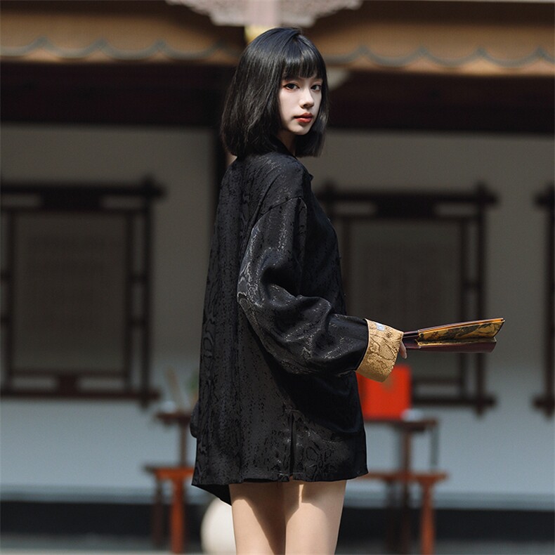 中性中式风（黑财神）潮丝绸提花改良唐装外套男女C3460,男装民族服装,星座305A（原312A-1）