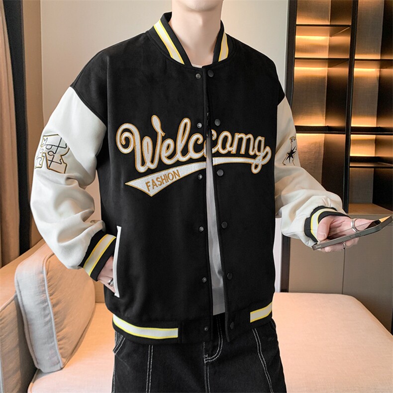麂皮绒棒球服男士春秋飞行员夹克ins刺绣美式外套男上衣JK037-P93,男装夹克,星座308B-2