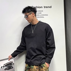 开衩纽扣袖口卫衣宽松内搭男上衣服设计感长袖圆领t恤LT1133-P35，男装T恤，星座1008