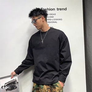 开衩纽扣袖口卫衣宽松内搭男上衣服设计感长袖圆领t恤LT1133-P35,冬季搭配衣服图片男图片