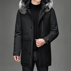 中年男连帽羽绒服男可拆卸毛领羽绒服爸爸冬装外套BJY08230-P390，男装羽绒服，电商B212（原钱塘6029）