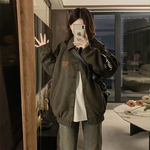 A408-P100 鹿皮绒翻领棒球服宽松春秋款潮牌重磅美式夹克外套图片