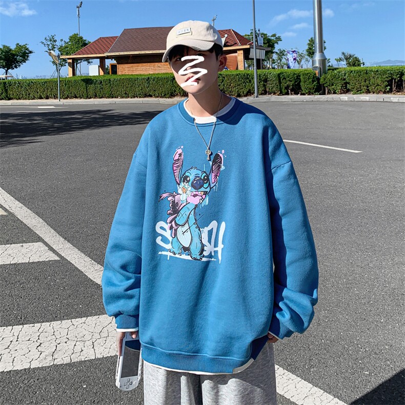 9995P20港风外景秋季休闲宽松加大码潮流假两件套头卫衣,男装卫衣,电商A026-1