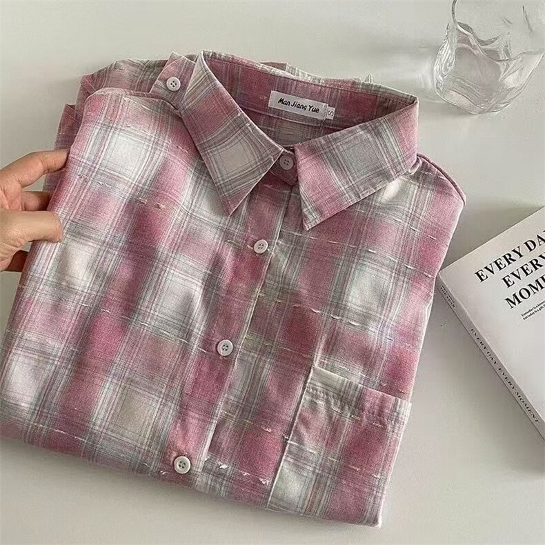 休闲百搭格子翻领长袖衬衫2025秋季新款韩版女装减龄百搭开衫上衣，男装衬衫，星座1210-1