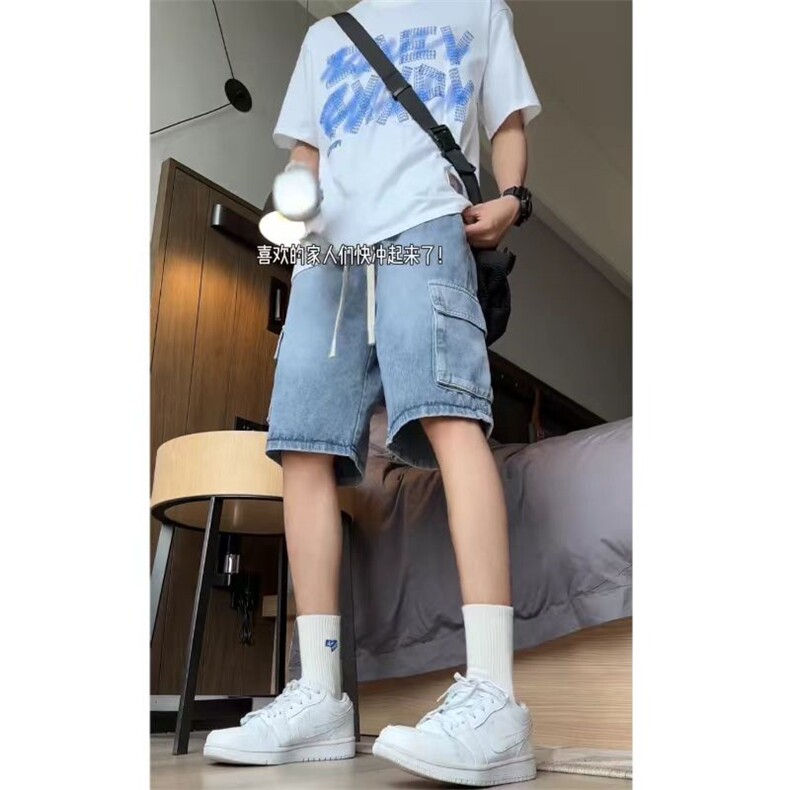工装牛仔短裤宽松休闲潮流高街学生五分裤DK801 P45图片