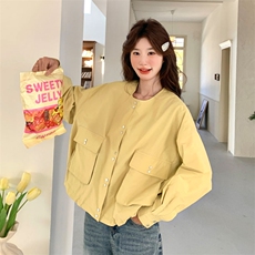 黄色工装外套女春秋2025新款减龄独特设计洋气棒球服式上衣夹克，女装短外套，2D143