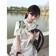 万针全刺绣工艺高品质260克纯棉双纱美式宽松百搭短袖T恤特P33，男装T恤，电商A486-1
