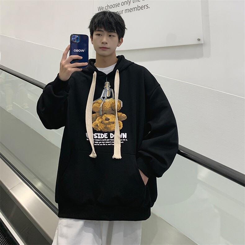 2025秋冬潮男卡通小熊印花卫衣男青少年学生连帽卫衣男WY850-P35,男装卫衣,电商A062
