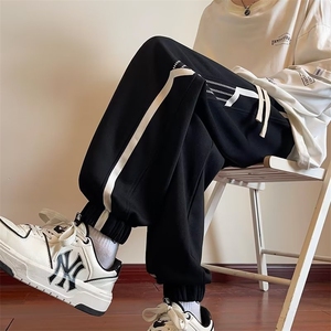 春款男卫裤条纹拼接波浪线束脚长裤大码M-5XL H871 P65图片
