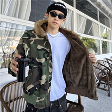 图装棉衣冬季双面穿棉服男加绒加厚仿兔绒座山雕领迷彩棉服，男装棉衣，电商C307
