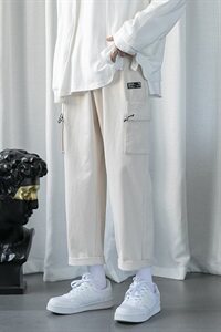 20港风男休闲裤口袋抽绳工装裤学生宽松九分裤长裤504-K2038-P45图片