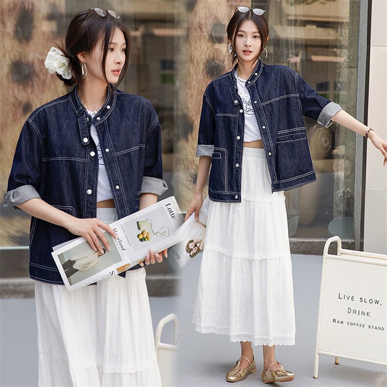 BAO跑量牛仔外套女短款百搭小个子上衣2025春秋时尚拼色休闲夹克，女装牛仔外套，江南女神