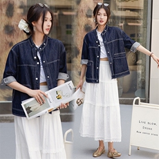 BAO跑量牛仔外套女短款百搭小个子上衣2025春秋时尚拼色休闲夹克，女装牛仔外套，江南女神