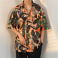 港味短袖花衬衫男夏季潮流潮牌痞帅bf夏威夷沙滩衬衣CY438-P26，男装衬衫，星座412-3