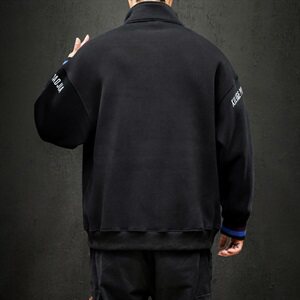 2019冬季新日系黑墙大码宽松刺绣立领拉链加绒加厚卫衣男W657-P60图片