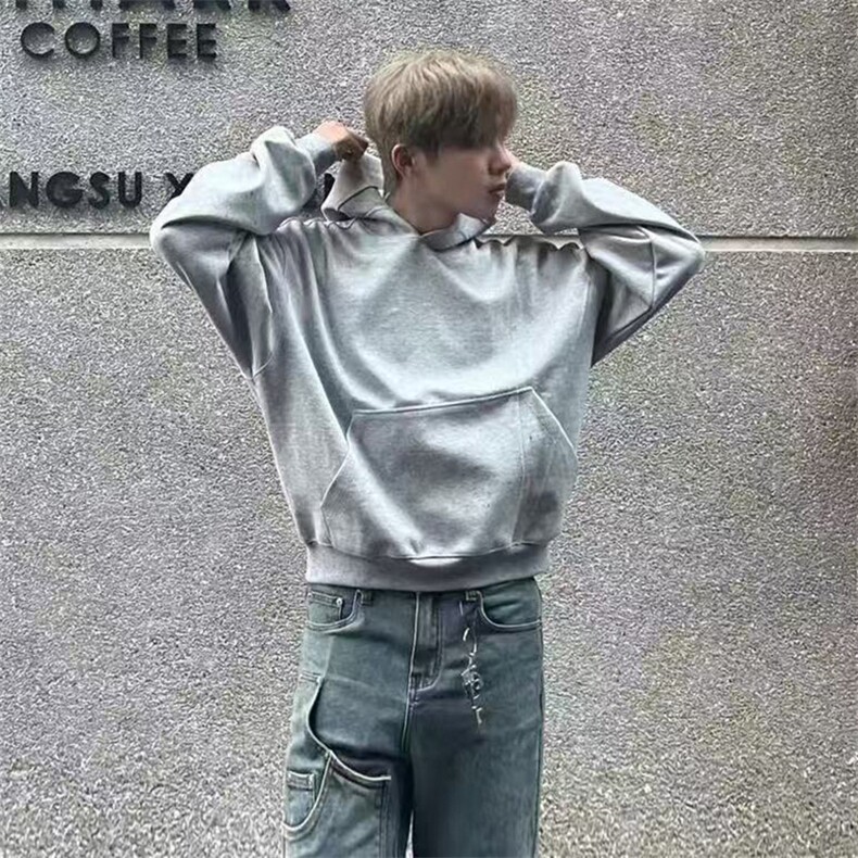 抖音得物高品质二开美式高街重磅结构辑明线纹理连帽卫衣外套W109，男装卫衣，电商A486