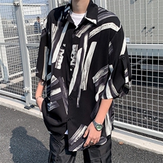 夏男短袖衬衫扎染涂鸦印花可调节袖宽松衬衣CS5102P33，男装衬衫，星座1013-1