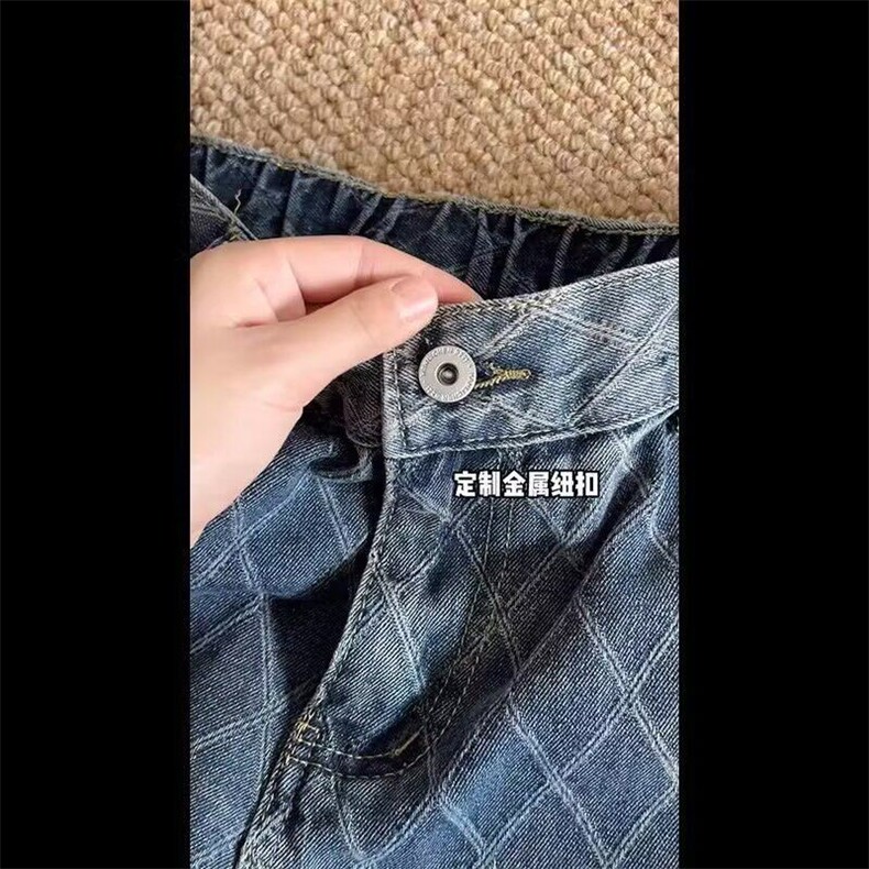 复古美式菱格牛仔裤女秋季新款高腰显瘦直筒拖地裤做旧百搭阔腿裤,男装牛仔裤,星座506A