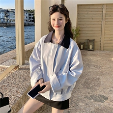 现货新款26春装浅蓝色夹克外套领子可脱卸2B153-7005-P160-K258，女装短外套，2B153