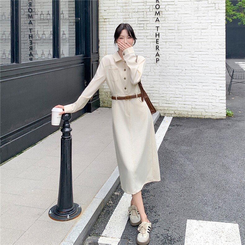 【档口现货】气质通勤衬衫领长袖连衣裙秋季新款5100-P145-K218,女装连衣裙,2C126