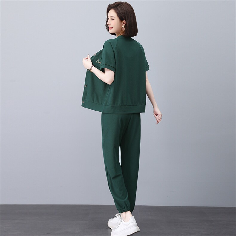 中年妈妈运动服套装洋气2025新款中老年女夏季薄款外套休闲两件套,女装套装/套裙,忆绮罗