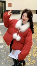 新款现！真狐狸毛保暖红色羽绒服外套2C133-6012-P285-K408，女装羽绒服，2C133