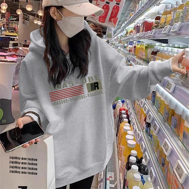 美式复古卫衣女春秋连帽oversize慵懒风秋冬季情侣装加厚外套潮,女装卫衣/绒衫,初闻兮