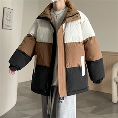 港风2026新品冬季宽松情侣装撞色棉衣棉服冬装加厚外套D007-P90，男装棉衣，星座717