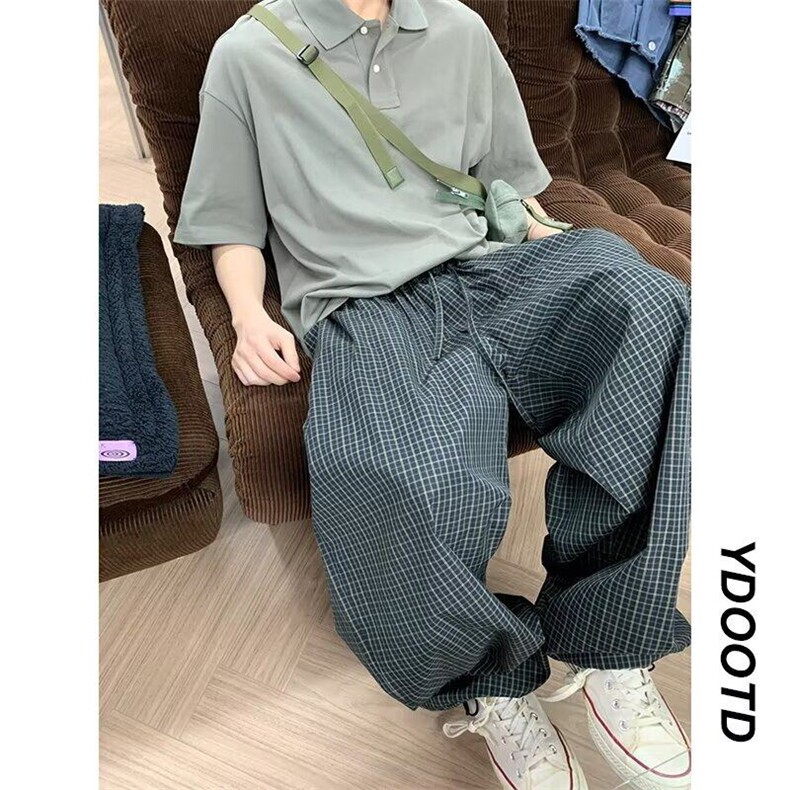 网图现货美式宽松灰色格子阔腿休闲裤男K0056/P48,男装休闲裤,星座205-3