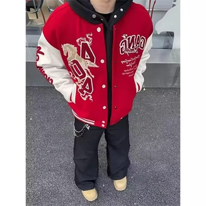 美式潮牌棒球服男女春秋新款高级感夹克复古宽松拼接休闲情侣外套图片