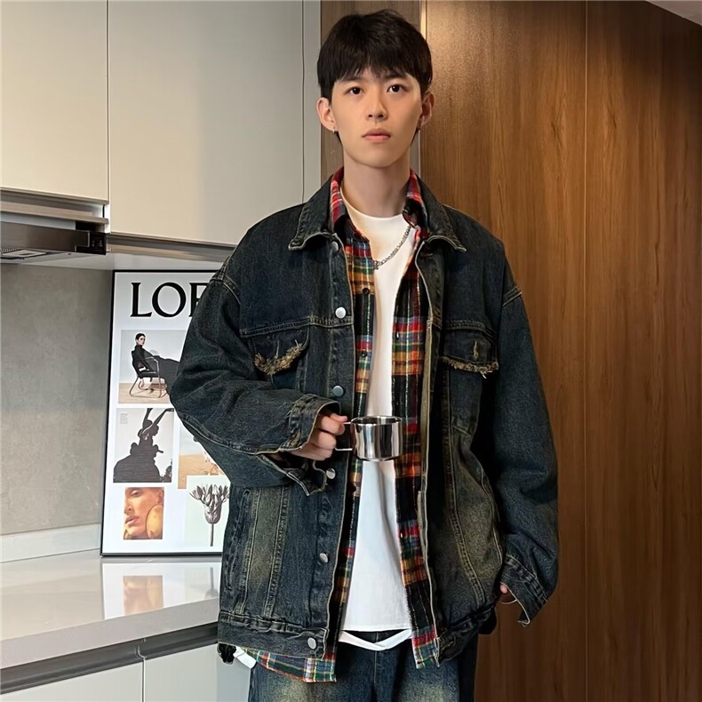 美式休闲复古水洗夹克男做旧宽松牛仔衣服 BF02 P65图片