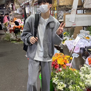 高级感立领垫肩卫衣外套男潮牌小众设计休闲宽松阔腿运动长裤套装图片